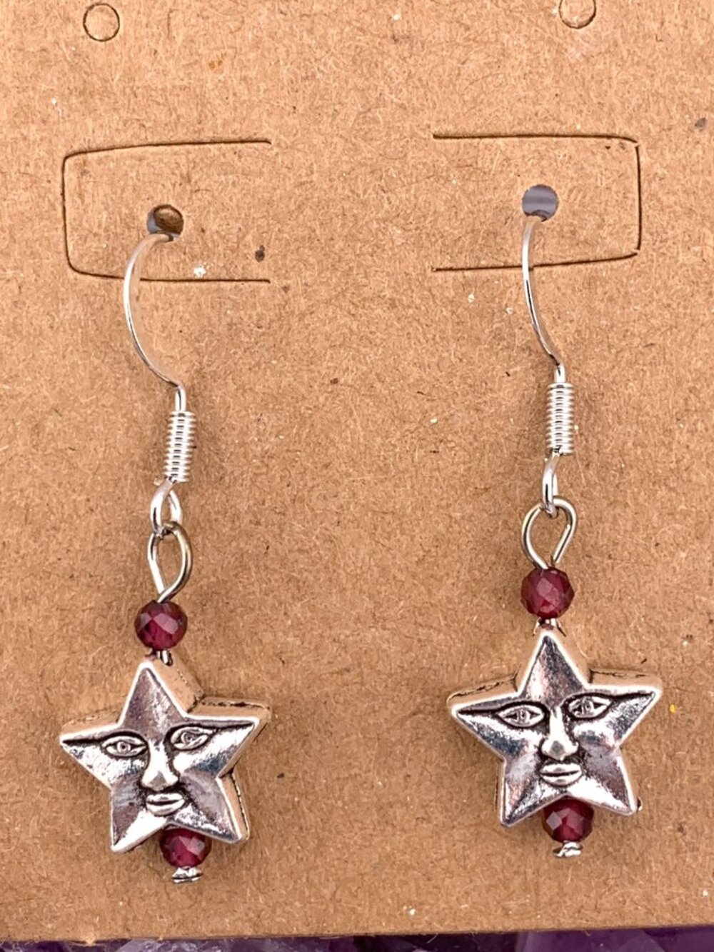 Stars Garnet Celestial Handmade Handcrafted Earrings LR176